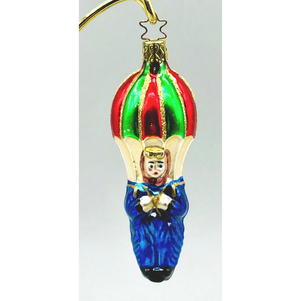Paratrooper Pilot Vintage Germany Glass Ornament Multicolor Glitter